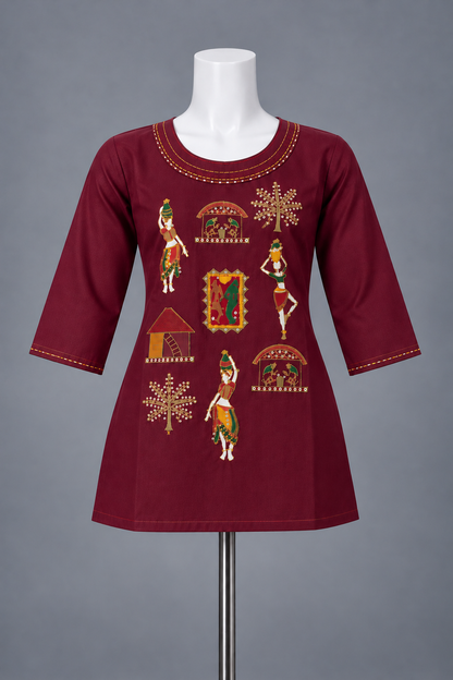 Women's Rayon colorful folk art-inspired embroidery in S to 2XL