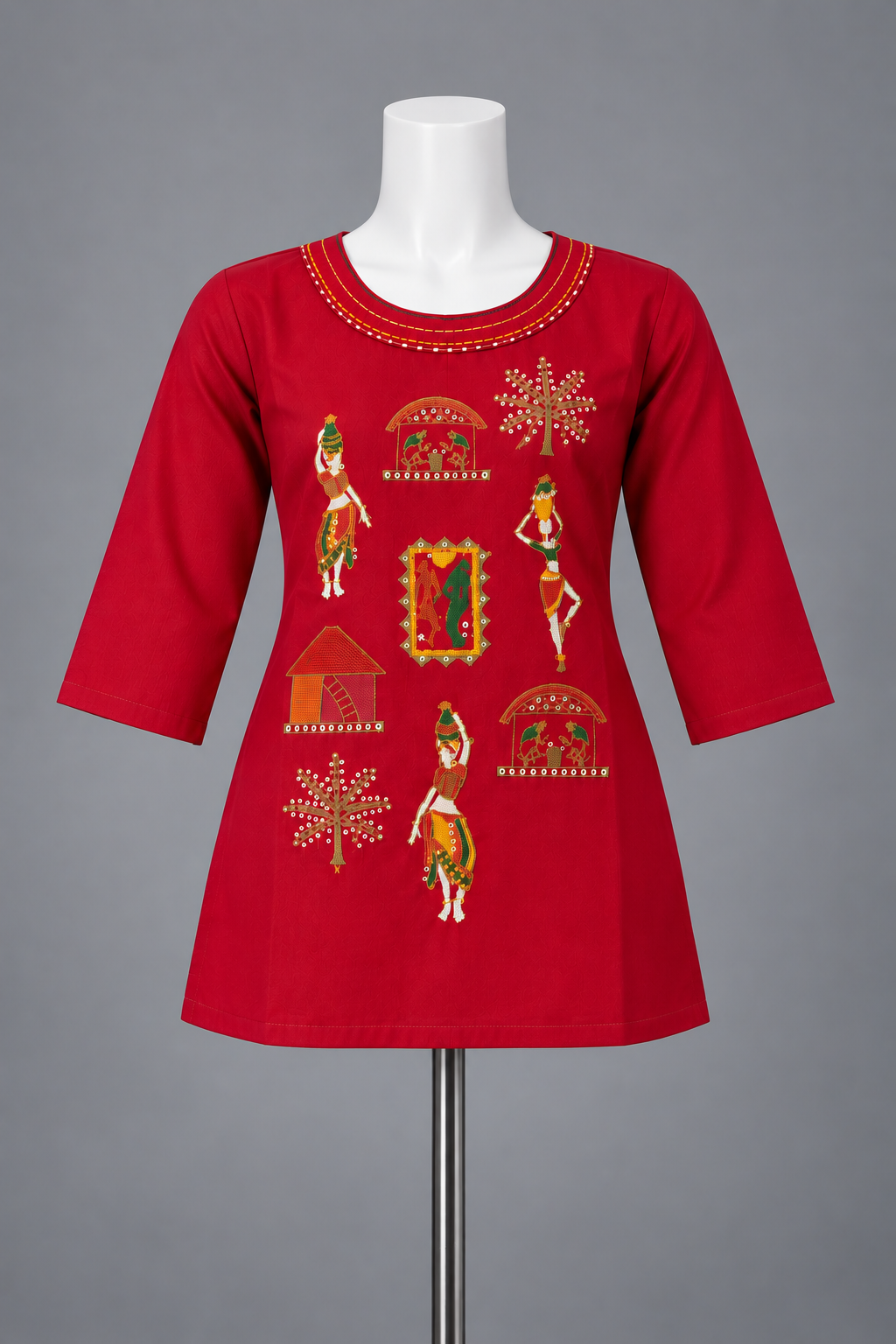 Women's Rayon colorful folk art-inspired embroidery in S to 2XL