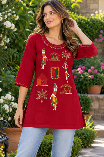 Women's Rayon colorful folk art-inspired embroidery in S to 2XL