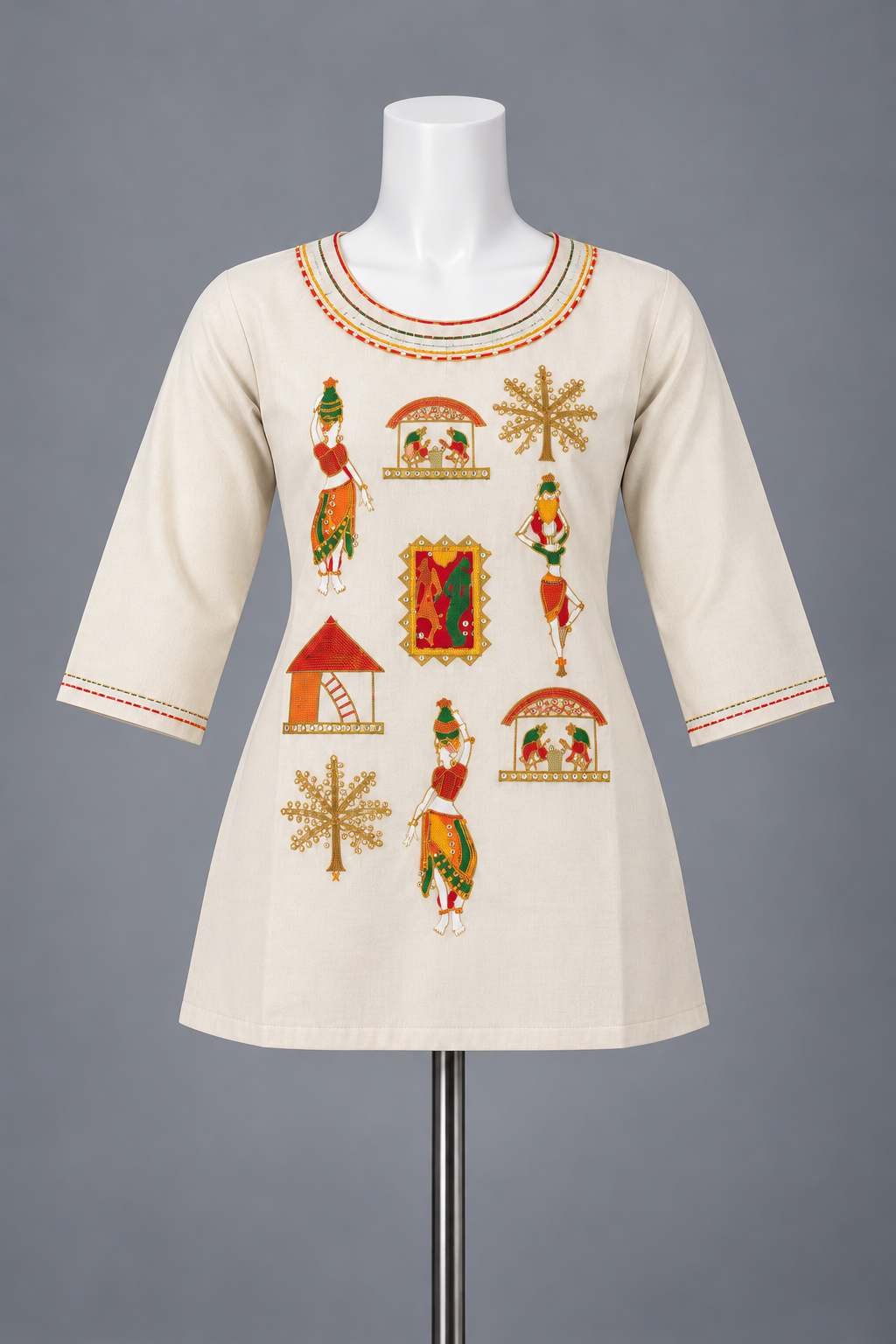 Women's Rayon colorful folk art-inspired embroidery in S to 2XL