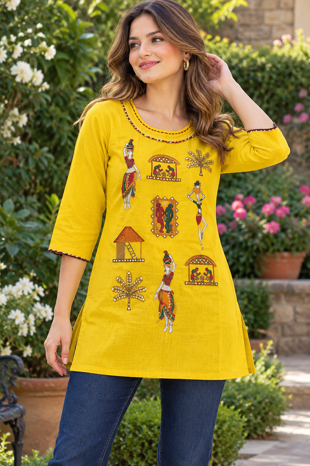 Women's Rayon colorful folk art-inspired embroidery in S to 2XL
