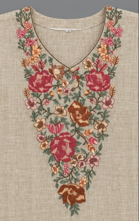 Women's Khadi Cotton Embroidered Top in M