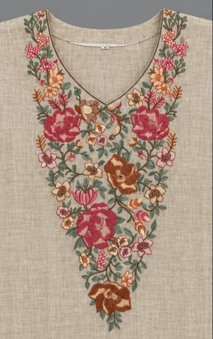 Women's Khadi Cotton Embroidered Top in M