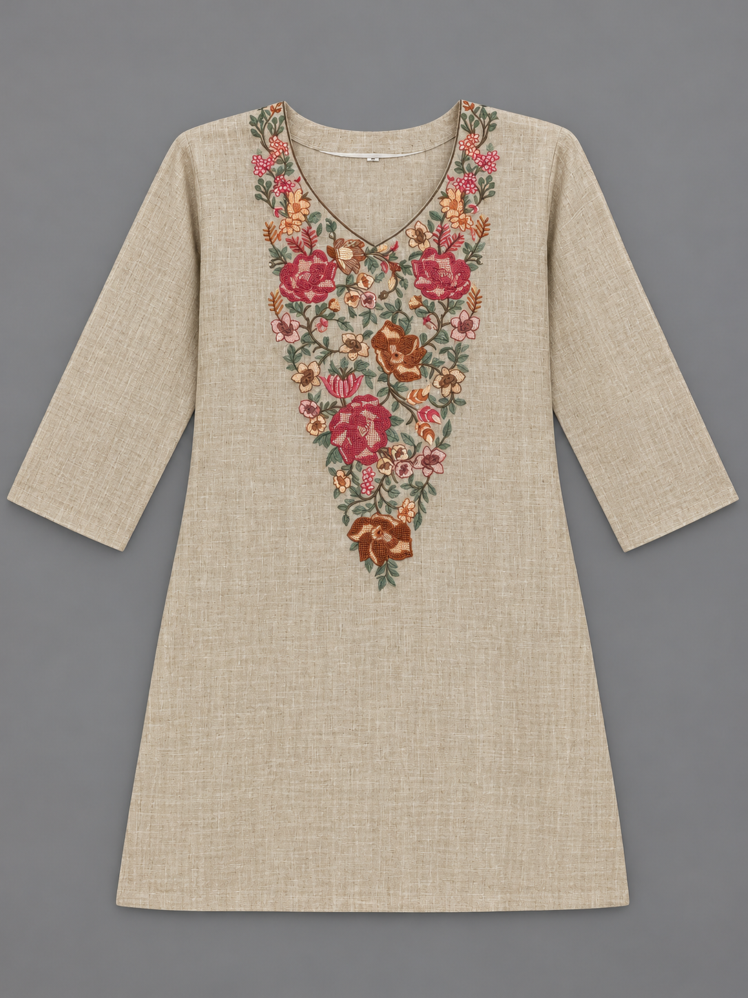 Women's Khadi Cotton Embroidered Top in M