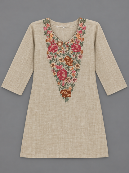 Women's Khadi Cotton Embroidered Top in M
