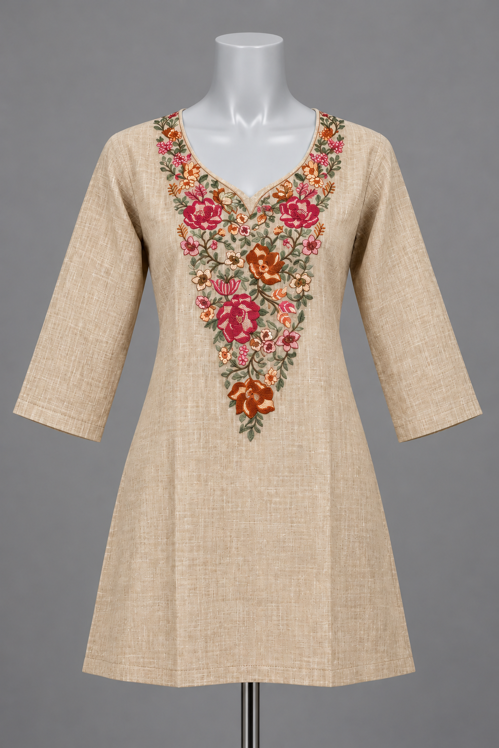 Women's Khadi Cotton Embroidered Top in M