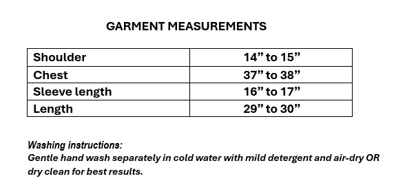 Size guide for Women's Khadi Cotton Embroidered Top in M