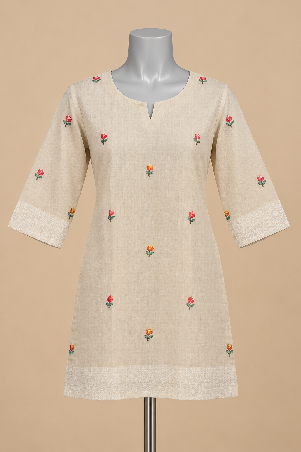 Women's Cotton fabric with delicate floral embroidery in S