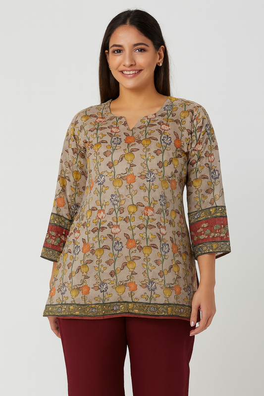Women's brown color kalamkari  printed blouse in XL