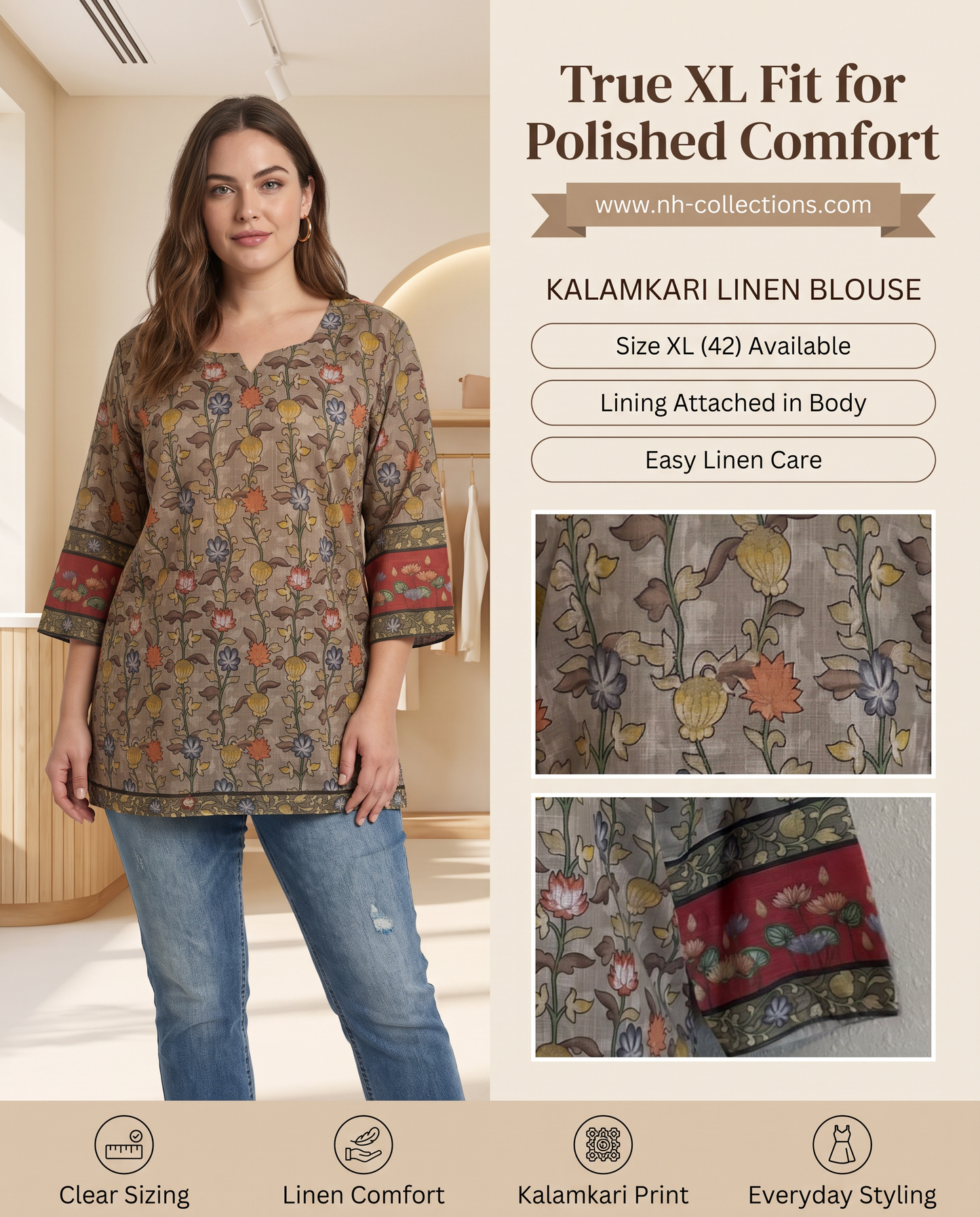 Women's brown color kalamkari  printed blouse in XL