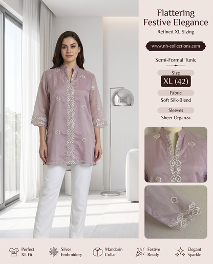Women’s Mauve Embroidered Organza Top in XL