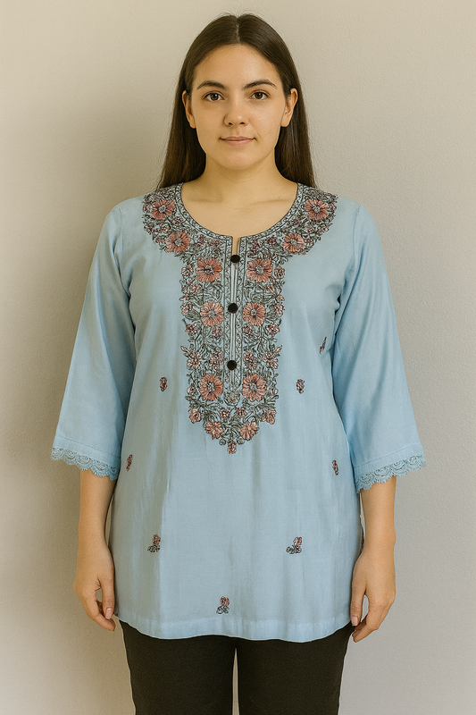 Women's light blue color blouse in muslin silk in L