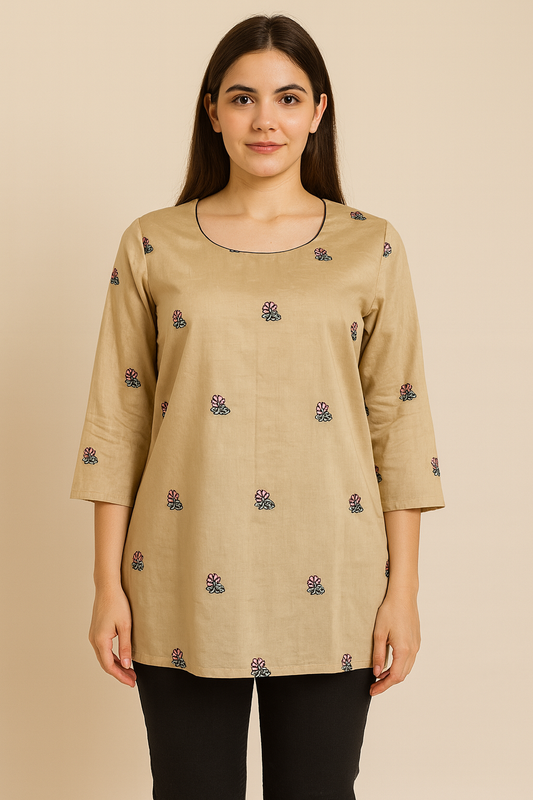 Women's Biscuit color muslin blouse in L