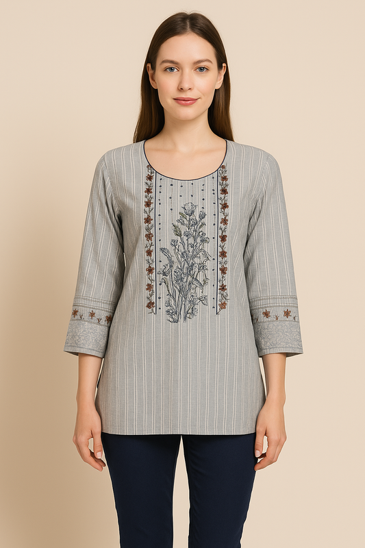 Women's blue stripped khadi cotton blouse in L