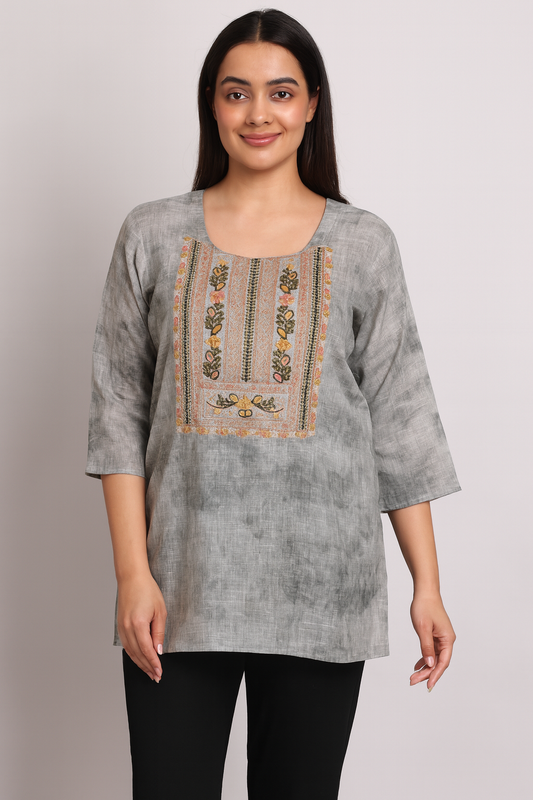 Women's military green linen blouse in L