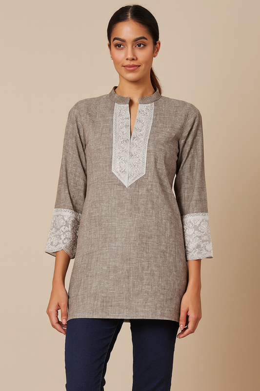 Women's brown khadi cotton blouse in L