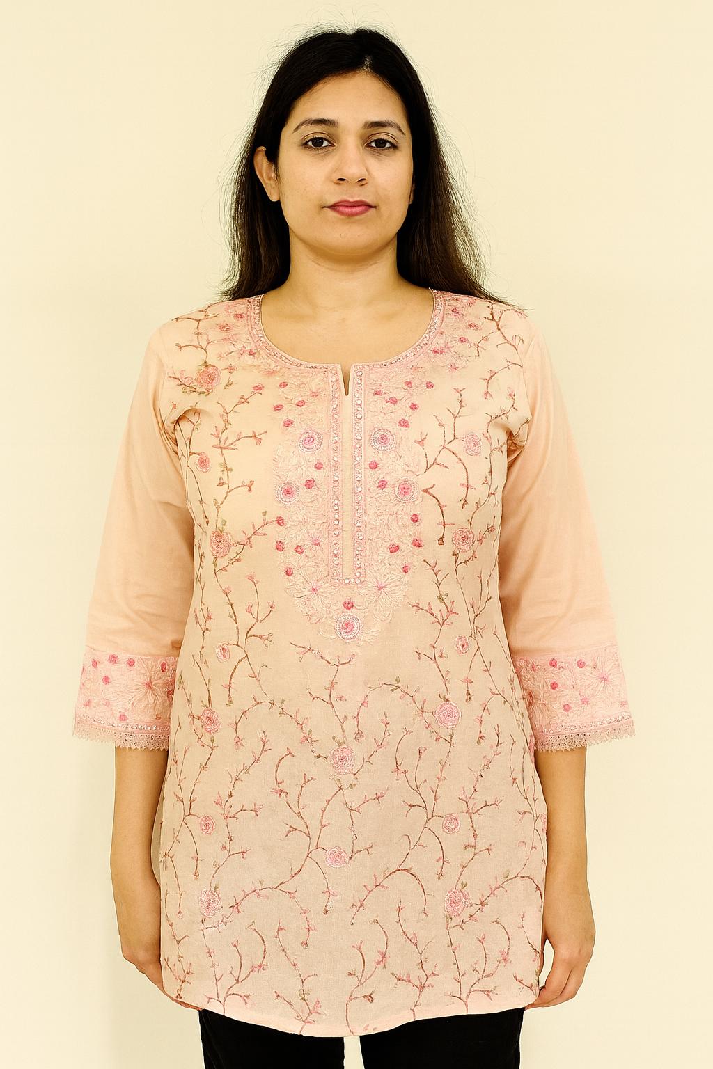 Women's peach voile cotton blouse in XL