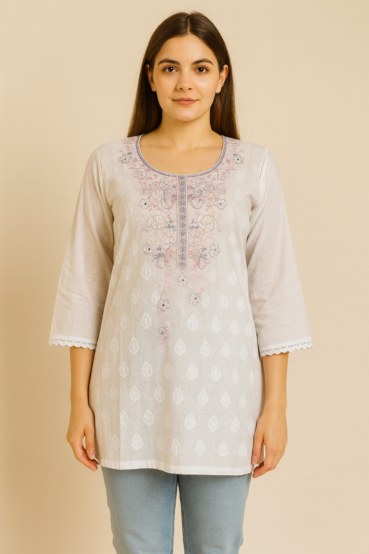Women's white cotton blouse with embroidery in L