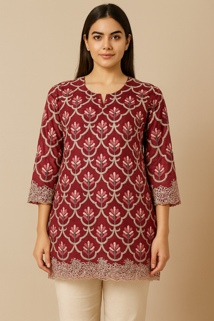 Women's red organza blouse in L