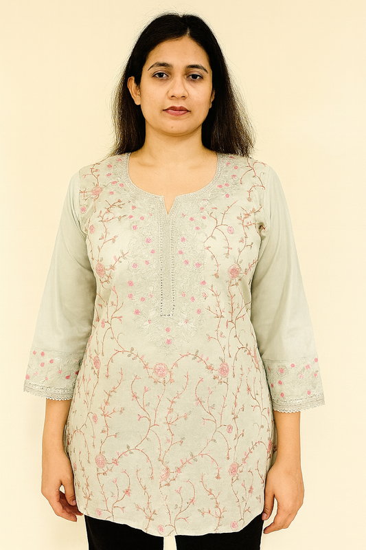 Women's light grey color blouse in voile cotton in XL