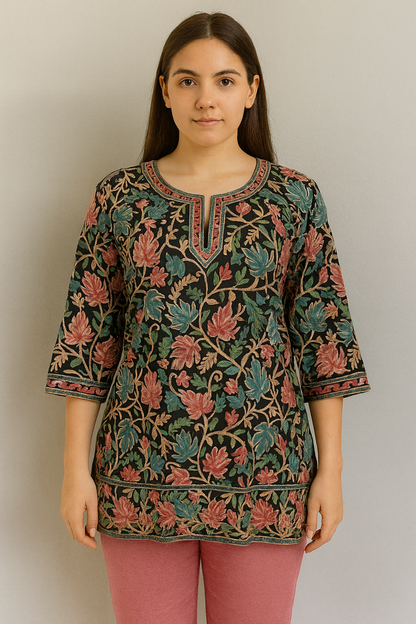 Women's black georgette blouse with Kashmiri aari work in L