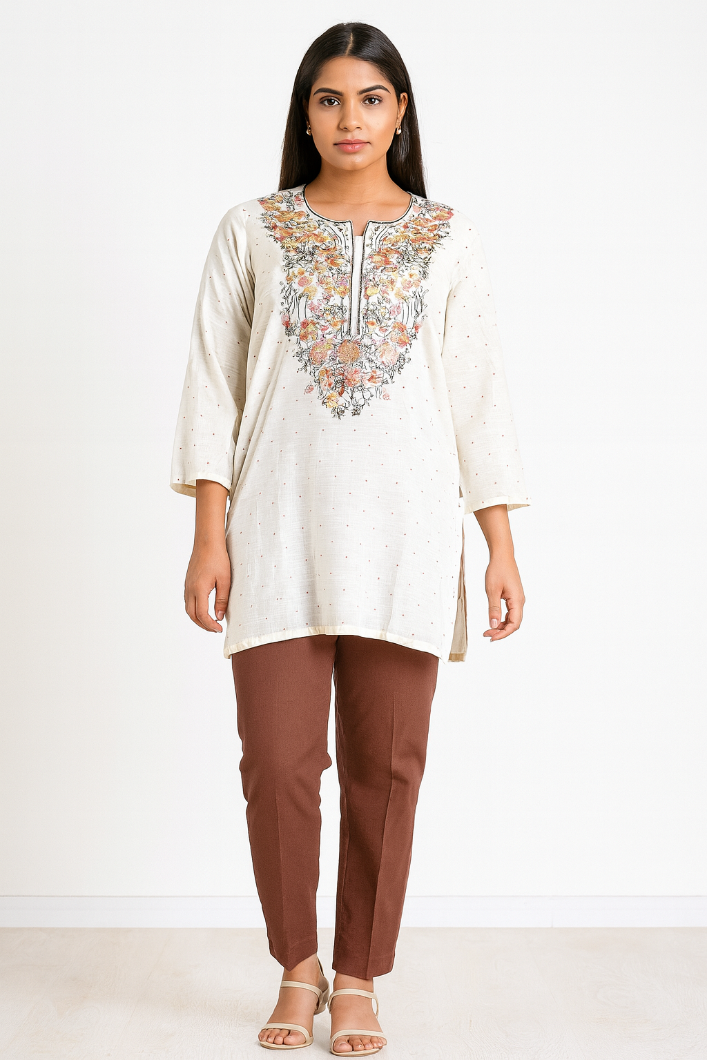 Women's off-white linen blouse with small red dots in 2XL