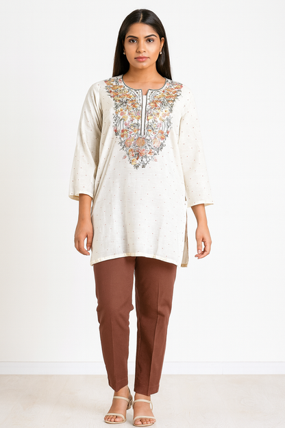 Women's off-white linen blouse with small red dots in 2XL