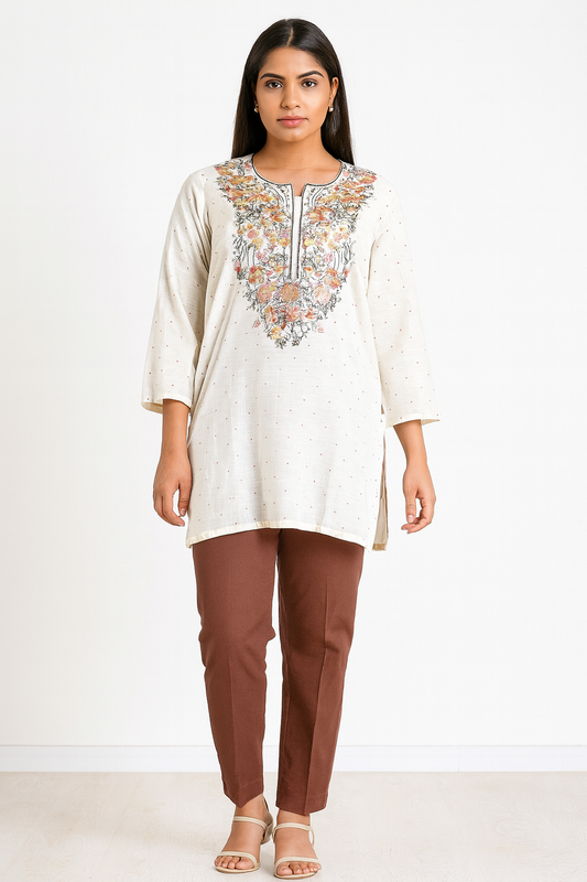 Women's off-white linen blouse with small red dots in 2XL