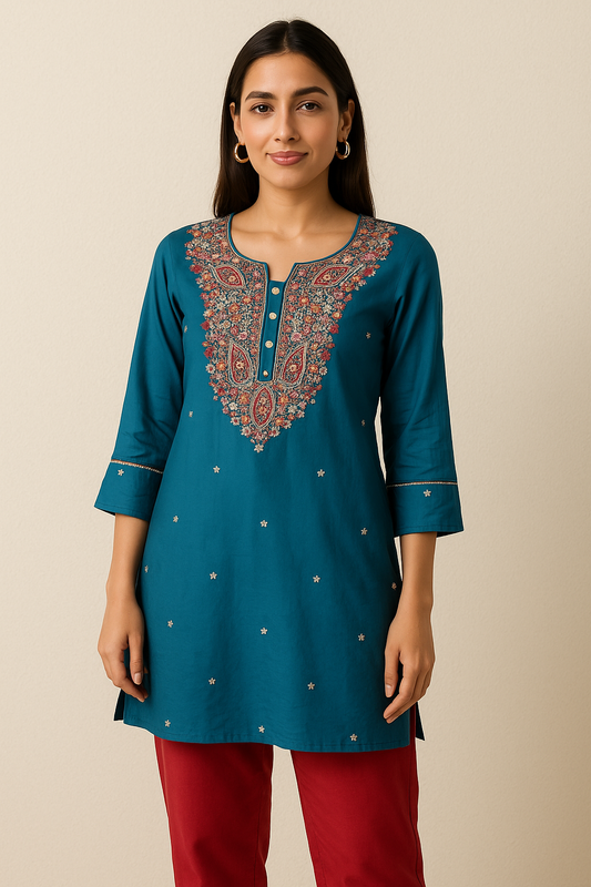 Women's teal blue muslin silk blouse in 2XL