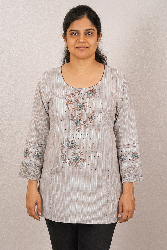 Women's brown khadi cotton blouse in 2XL