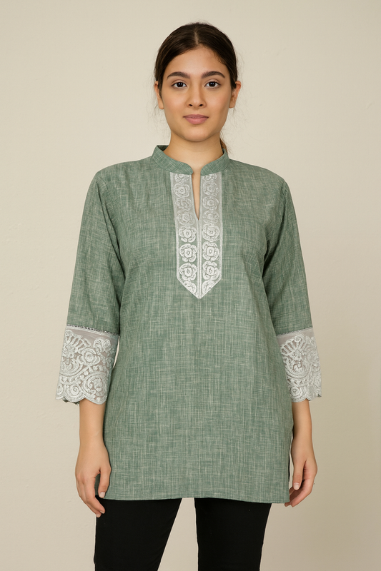 Women's green khadi cotton blouse in 2XL