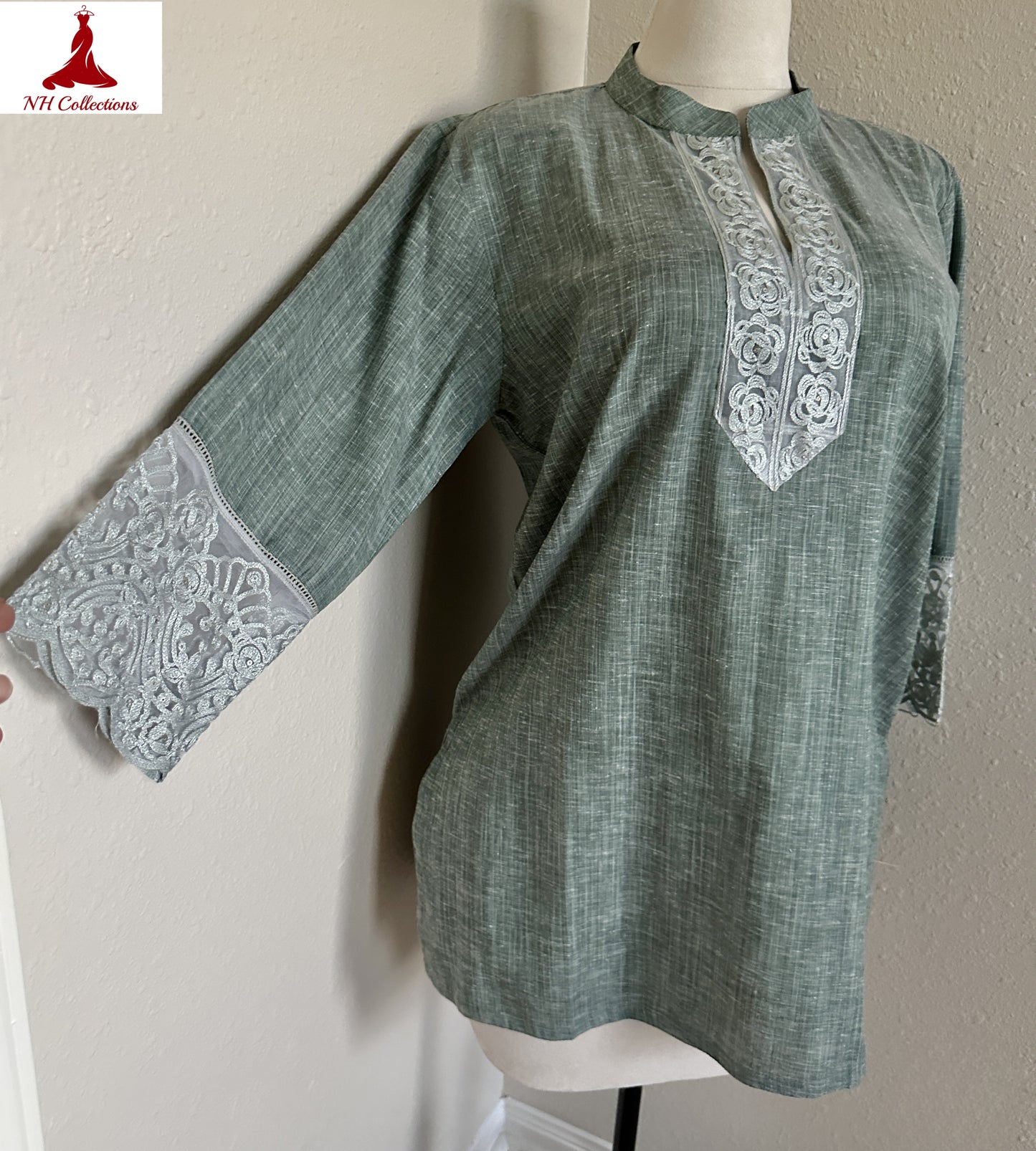 Women's green khadi cotton blouse in 2XL