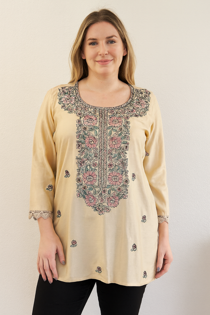 Women's Beige color muslin silk blouse 2XL