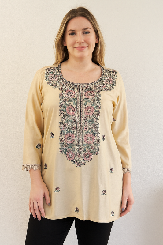 Women's Beige color muslin silk blouse 2XL