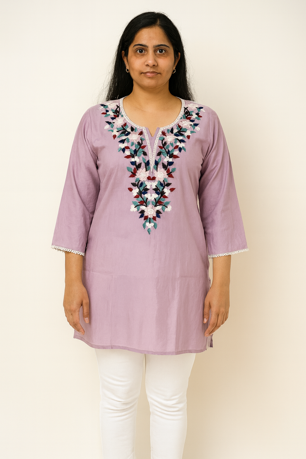 Women's lilac color muslin silk blouse in 2XL