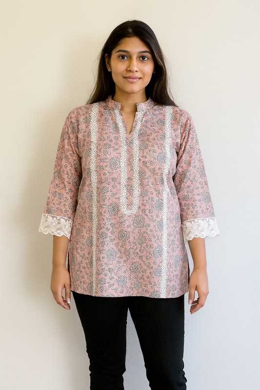 Women's peach printed cotton blouse in 2XL