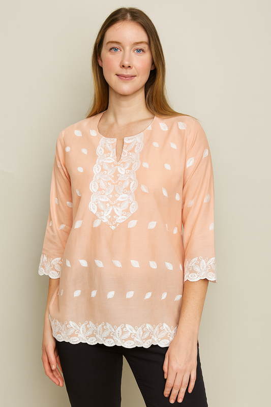 Women's peach orange cotton blouse in 2XL