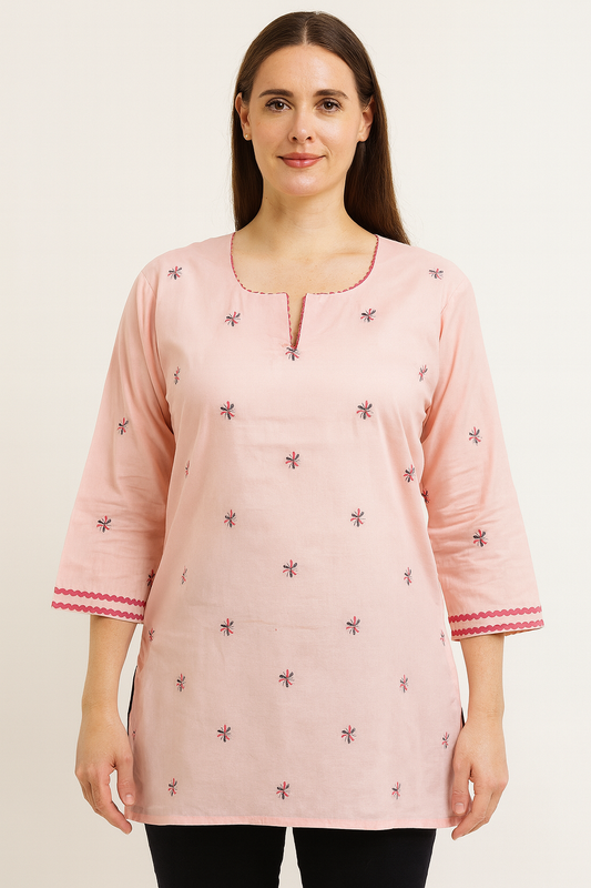 Women's peach voile cotton blouse in 2XL