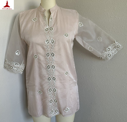 Women’s Peach Embroidered Organza Top in M