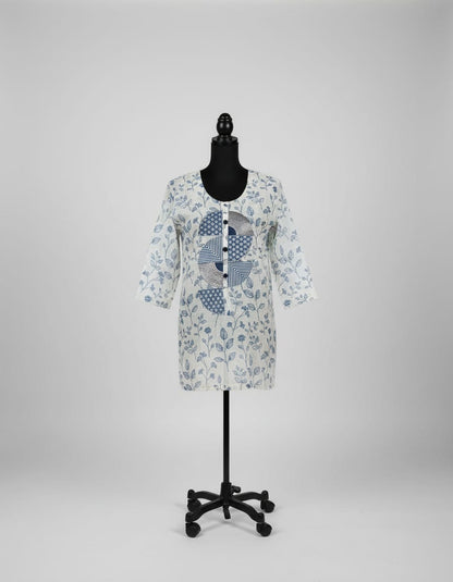 White with blueprint and applique semi-circle Top in M