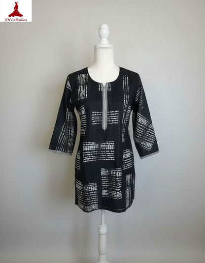 Women's Black printed cotton blouse in M