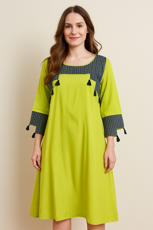 Women's neon green Aline frock in M