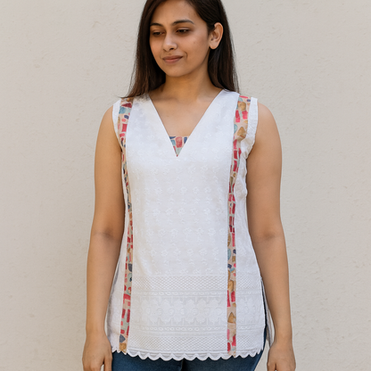 Women's white hakooba sleeveless blouse in M