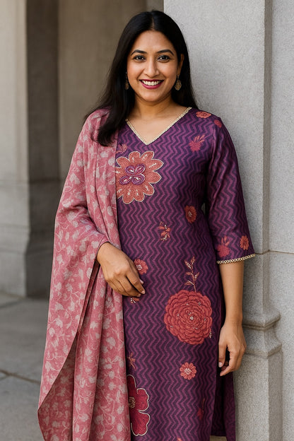 Women's shimmer silk purple kurta set in L