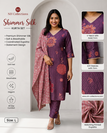 Women's shimmer silk purple kurta set in L - additional product view