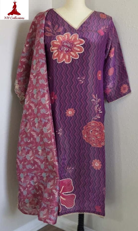 Women's shimmer silk purple kurta set in L
