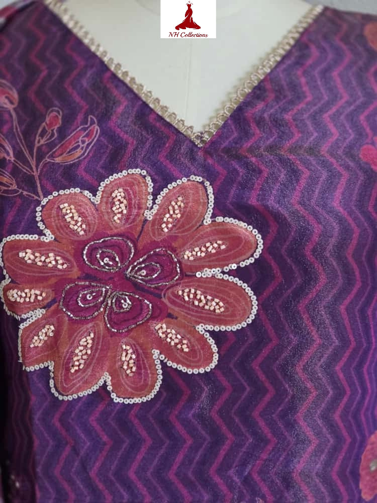 Women's shimmer silk purple kurta set in L