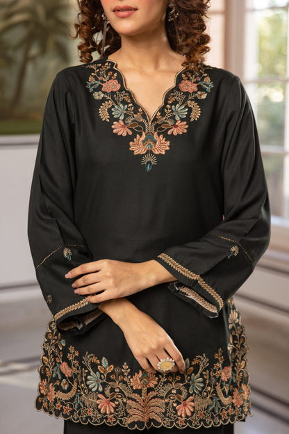 Women's Premium German Rayon Embroidered Coord Set in Brown & Dark Green