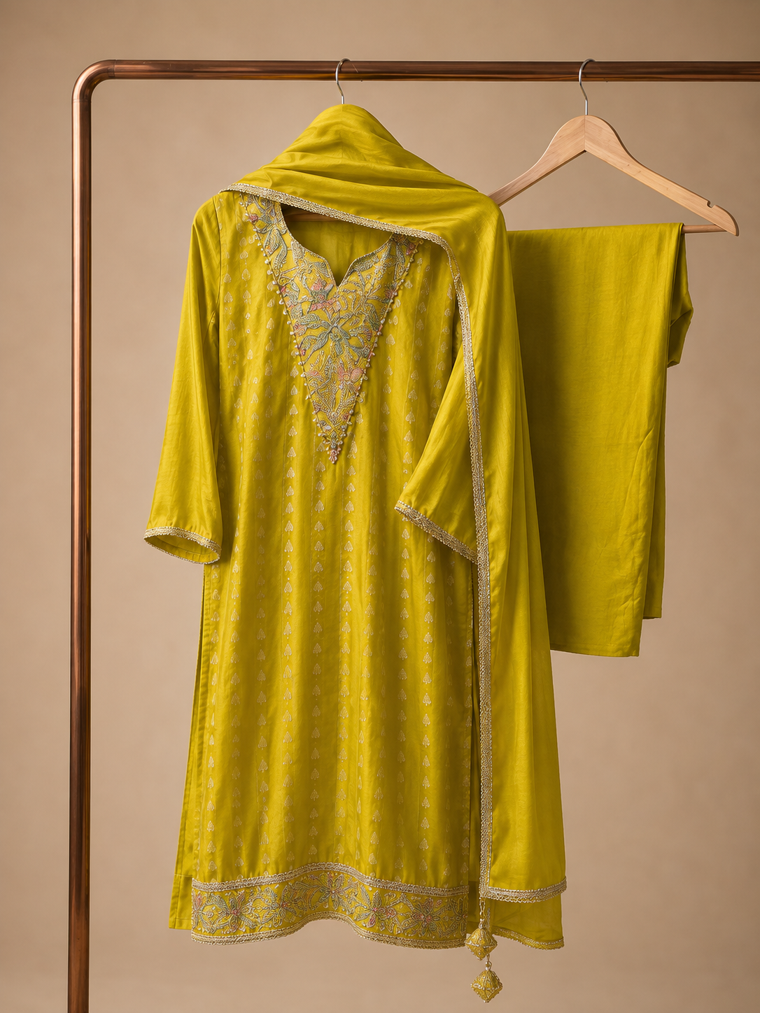 Women's sun glow yellow chinon silk kurta set (M, XL & 2XL)