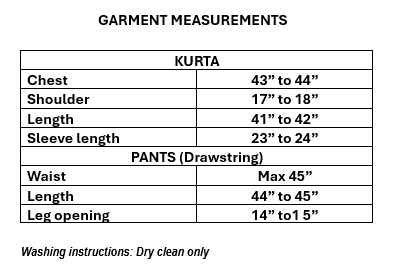 Size guide for Men’s Black  & White Tussar Silk Embroidered Kurta Set in 2XL